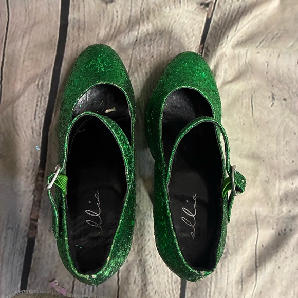 Ellie Women’s Platform Chunky Heel Green Glitter Sequin Maryjane St Paddy’s Sz 7 - Picture 4 of 10